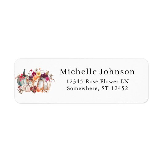 White Pumpkin Herfst Floral Return Address Label (Voorkant)