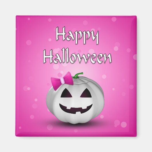 White Pumpkin Pink Girly Halloween Magneet (Voorkant)