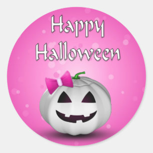 White Pumpkin Pink Girly Halloween Ronde Sticker