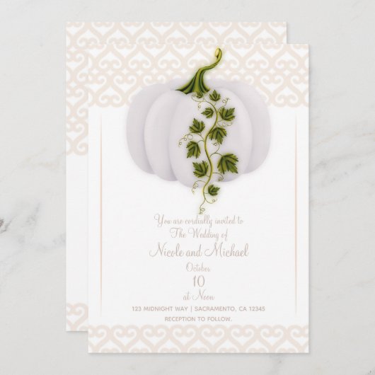 White Pumpkin Pink Peach Storybook Fall Weddenscha Kaart (Voorkant / Achterkant)