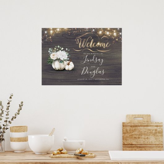 White Pumpkin Rustic Fall Wedding Sign Poster (Keuken)