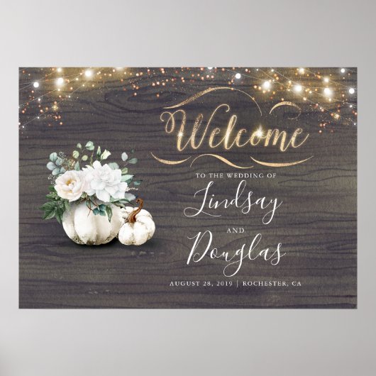 White Pumpkin Rustic Fall Wedding Sign Poster (Voorkant)