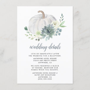 White Pumpkin Succulent Elegant Greenery Wedding Informatiekaartje