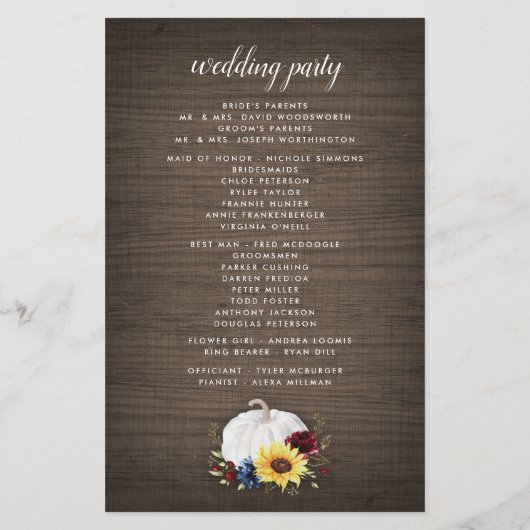 White Pumpkin Sunflower Gold Fall Wedding Programs (Achterkant)