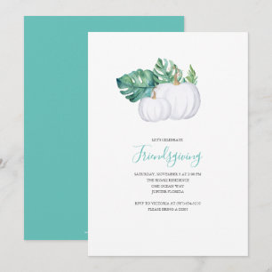 White Pumpkin Tropical Leaves Friendsgiving Invite Kaart
