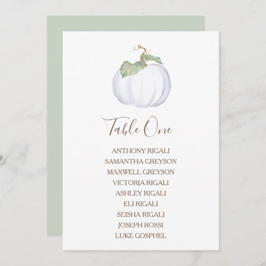 White Pumpkin Wedding Seating Chart, Table Plan Kaart (Voorkant / Achterkant)