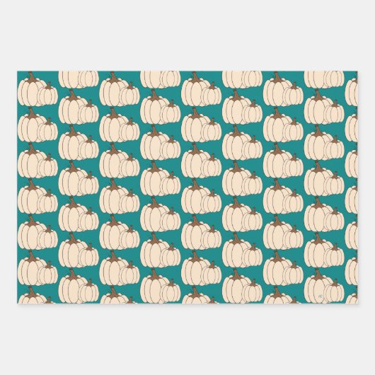 White Pumpkins Pattern Wrapping Paper Sheets (Voorkant 2)