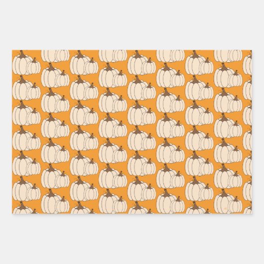 White Pumpkins Pattern Wrapping Paper Sheets (Voorkant)