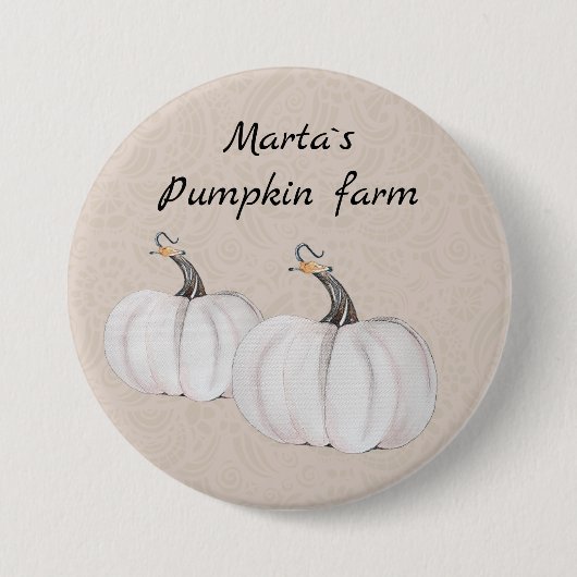 White Pumpkins Waterverf Art Pattern Ronde Button 7,6 Cm (Voorkant)