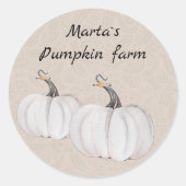 White Pumpkins Waterverf Art Pattern Ronde Sticker (Voorkant)