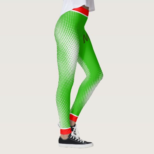 White Punt Pattern on Green met Jouw naam Leggings (Rechts)
