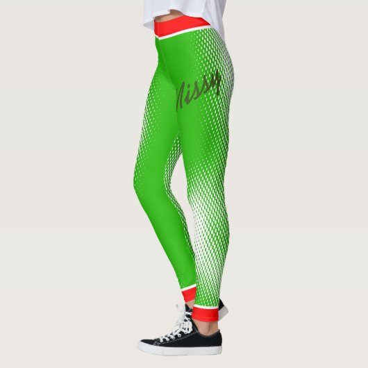 White Punt Pattern on Green met Jouw naam Leggings (Links)