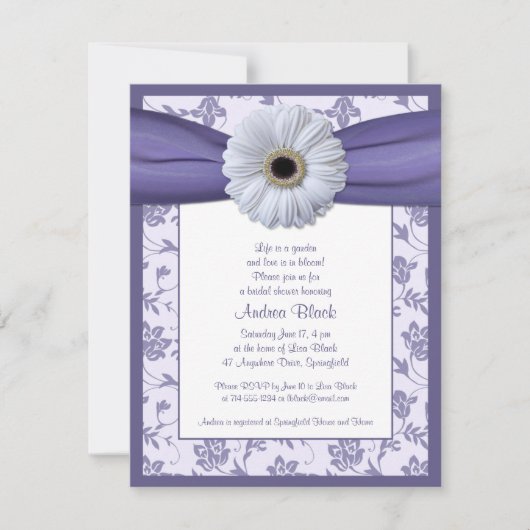White Purple Daisy Invitation à la douche nuptiale (Devant)