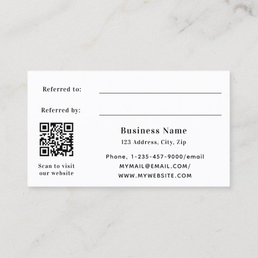 White qr code business verwijzingskaart kortingskaartje (Achterkant)