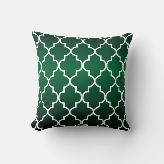 White Quatrefoil Pattern on Dark Forest Green Kussen (Voorkant)