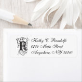 White R script letterpress return address label (Insitu)