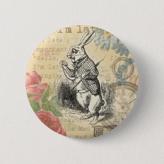 White Rabbit Alice in Wonderland Art Ronde Button 5,7 Cm (Voorkant)