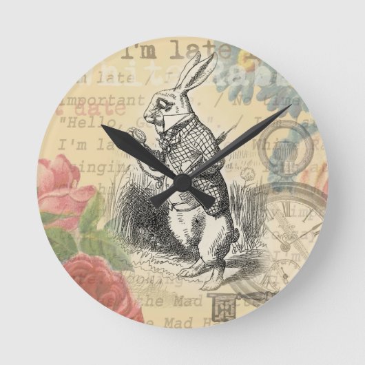 White Rabbit Alice in Wonderland Art Ronde Klok (Voorkant)
