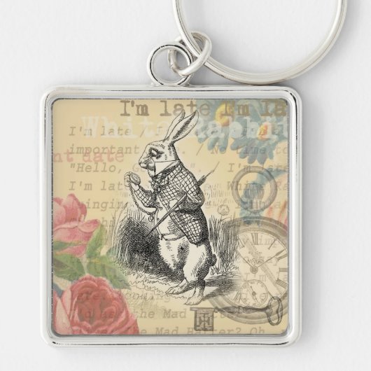 White Rabbit Alice in Wonderland Art Sleutelhanger (Voorkant)