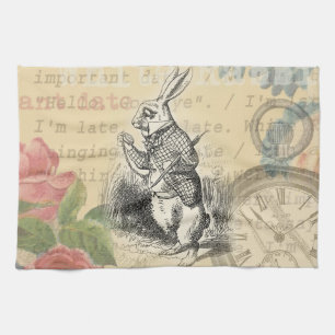 White Rabbit Alice in Wonderland Art Theedoek