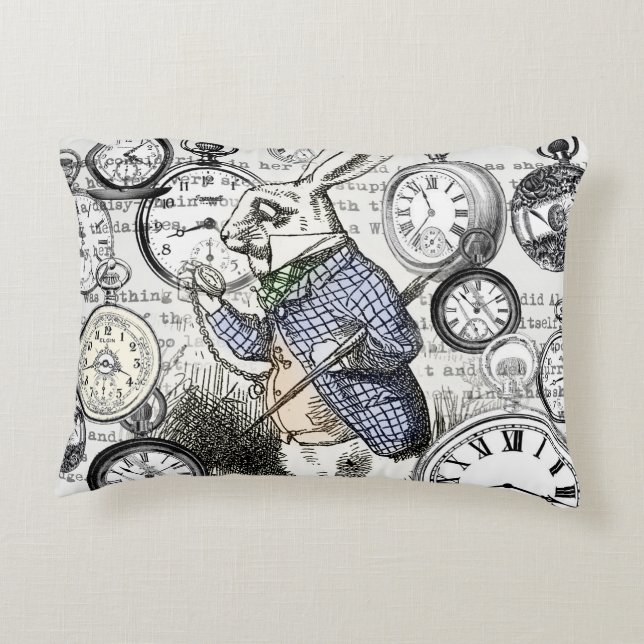 White Rabbit Alice in Wonderland Clocks Accent Kussen (Achterkant)