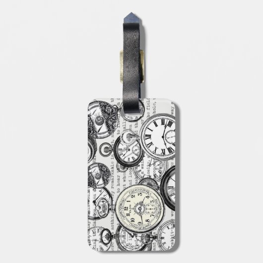 White Rabbit Alice in Wonderland Clocks Bagagelabel (Achterkant verticaal)