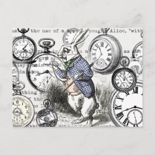 White Rabbit Alice in Wonderland Clocks Briefkaart