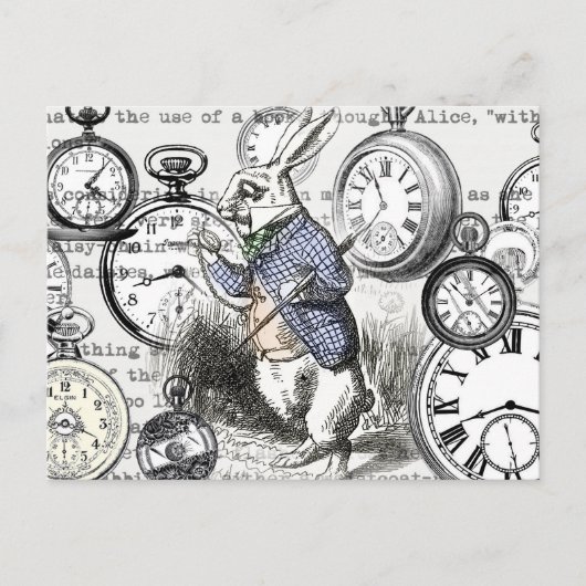 White Rabbit Alice in Wonderland Clocks Briefkaart (Voorkant)