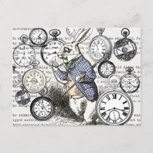 White Rabbit Alice in Wonderland Clocks Briefkaart