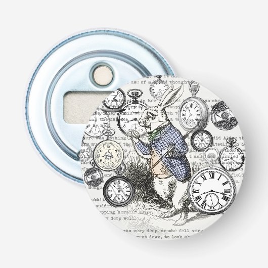 White Rabbit Alice in Wonderland Clocks Button Flesopener (Voorkant)