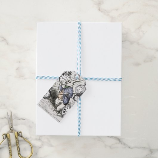 White Rabbit Alice in Wonderland Clocks Cadeaulabel (Met Touw)