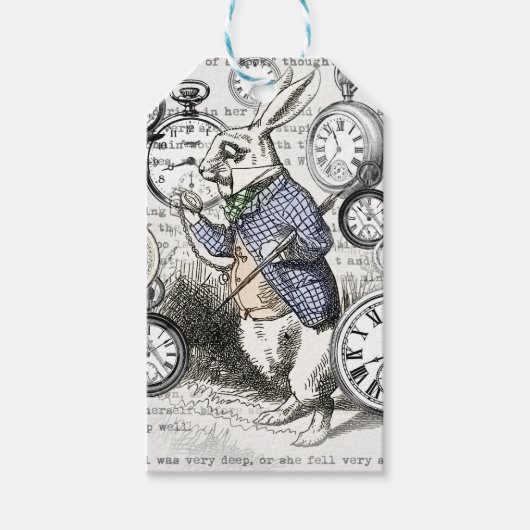 White Rabbit Alice in Wonderland Clocks Cadeaulabel (Voorkant)
