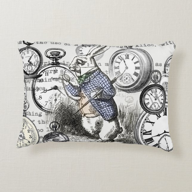 White Rabbit Alice in Wonderland Clocks Decoratief Kussen (Achterkant)