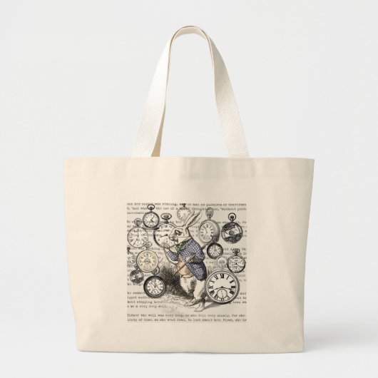 White Rabbit Alice in Wonderland Clocks Grote Tote Bag (Voorkant)