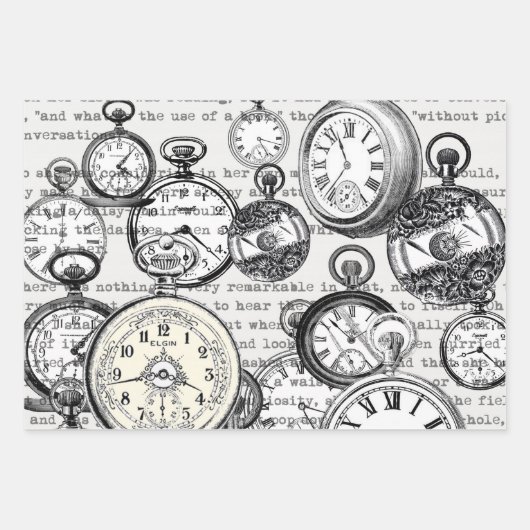 White Rabbit Alice in Wonderland Clocks Inpakpapier Vel (Voorkant 3)