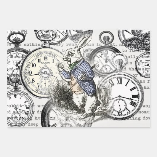 White Rabbit Alice in Wonderland Clocks Inpakpapier Vel (Voorkant)
