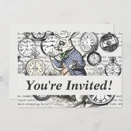 White Rabbit Alice in Wonderland Clocks Kaart (Voorkant / Achterkant)