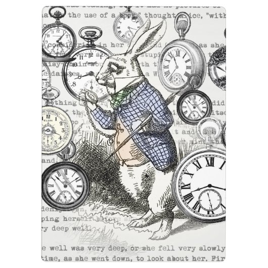 White Rabbit Alice in Wonderland Clocks Klembord (Achterkant)