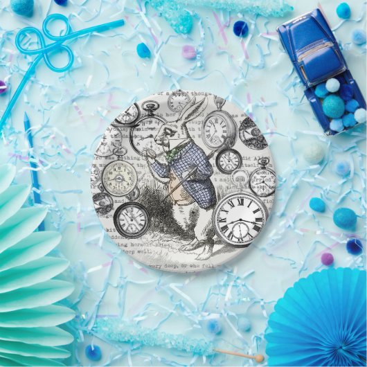 White Rabbit Alice in Wonderland Clocks Papieren Bordje (Feest)