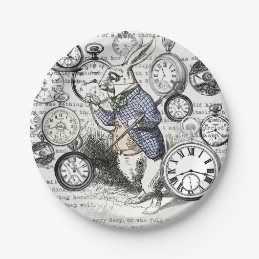 White Rabbit Alice in Wonderland Clocks Papieren Bordje (Voorkant)