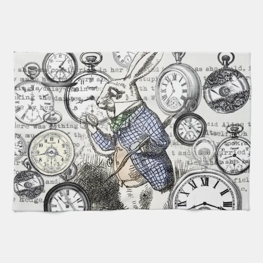 White Rabbit Alice in Wonderland Clocks Theedoek (Horizontaal)