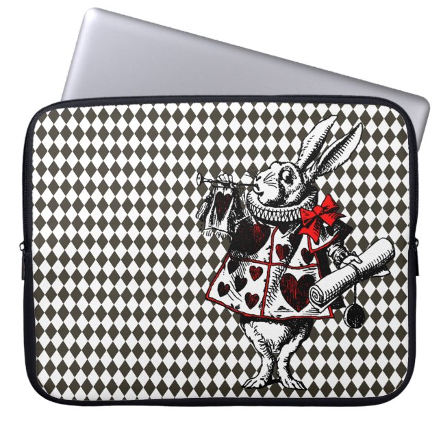 White Rabbit Alice in Wonderland Diamonds Laptop Sleeve (Voorkant)