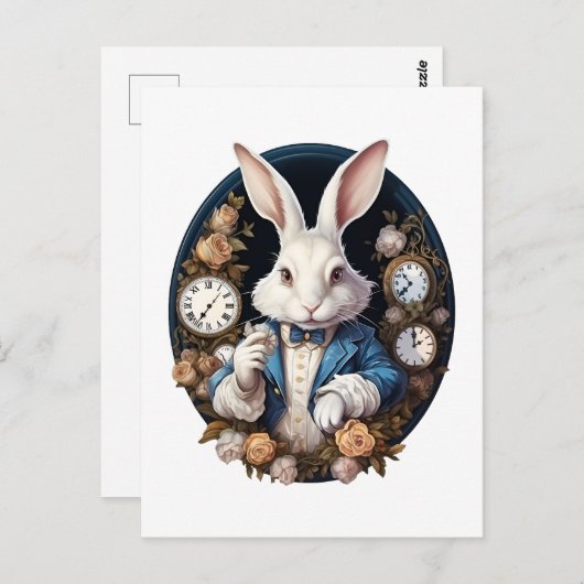 White Rabbit Alice in Wonderland Horloges en rozen Briefkaart (Voorkant / Achterkant)
