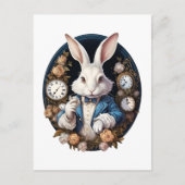 White Rabbit Alice in Wonderland Horloges en rozen Briefkaart (Voorkant)
