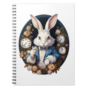White Rabbit Alice in Wonderland Horloges en rozen Notitieboek