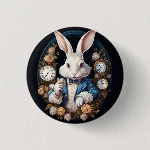 White Rabbit Alice in Wonderland Horloges en rozen Ronde Button 3,2 Cm