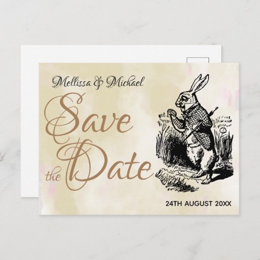 White Rabbit Alice in Wonderland Save the Date Briefkaart (Voorkant / Achterkant)