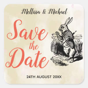 White Rabbit Alice in Wonderland Save the Date Vierkante Sticker