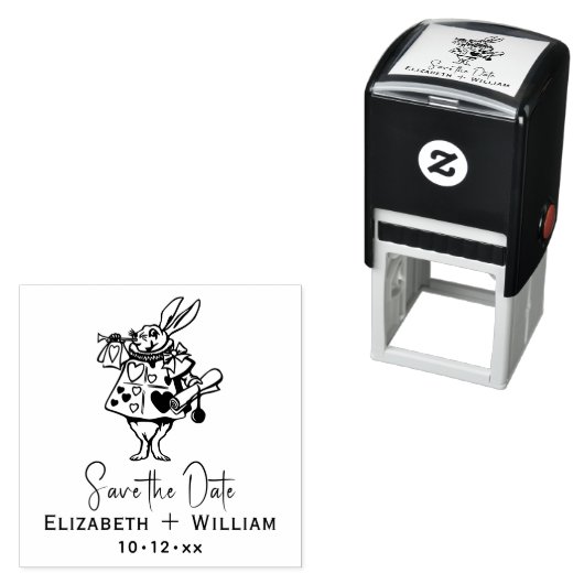White Rabbit Alice in Wonderland Save the Date Zelfinktende Stempel (In situ)