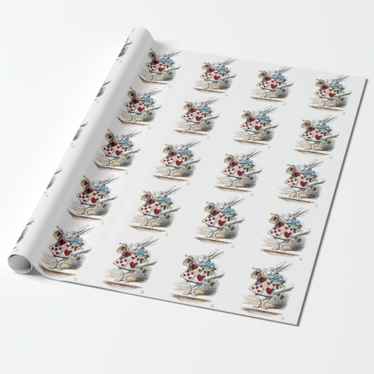 White Rabbit Alice Wonderland Hearts Cadeaupapier (Uitgerold)
